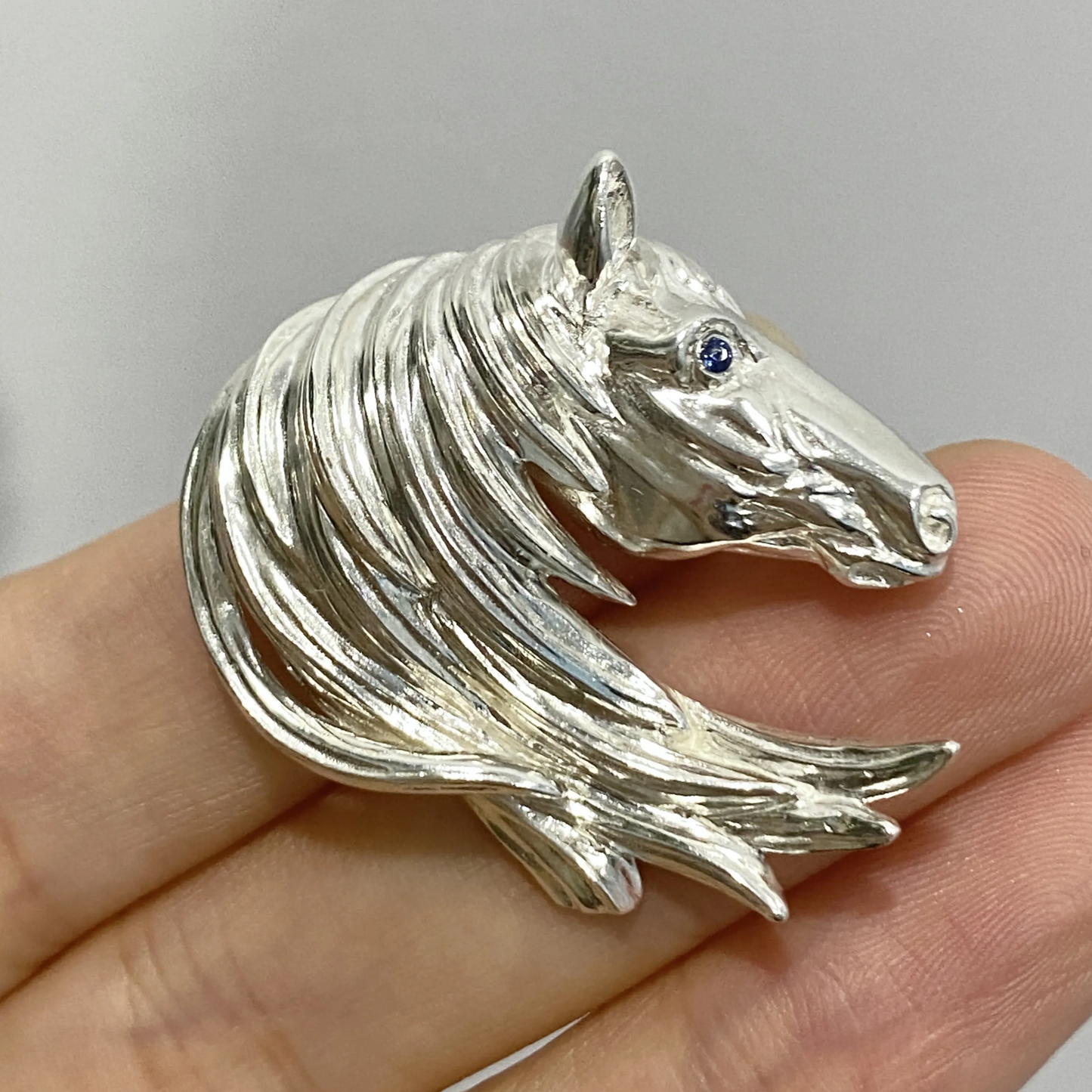 Horse Brooch Pendant | 925 Silver & Sapphire Eye | Handmade Animal Totem Jewelry Gift for Strength & Freedom