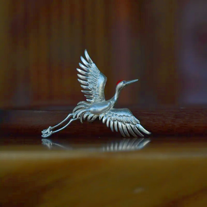 925 Silver Crane Brooch Pendant | Baroque Pearl Bird Jewelry | Oriental Handmade Gift for Mom or Elder | Blessing Totem Pin