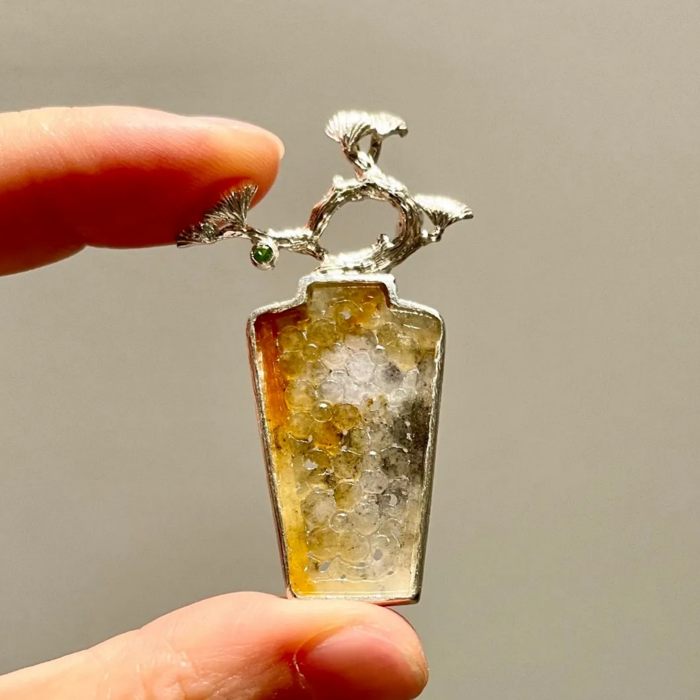 925 Silver Jade Pine Brooch Pendant | Peace & Longevity Amulet | Oriental Nature Jewelry | Gift for Parents or Elders