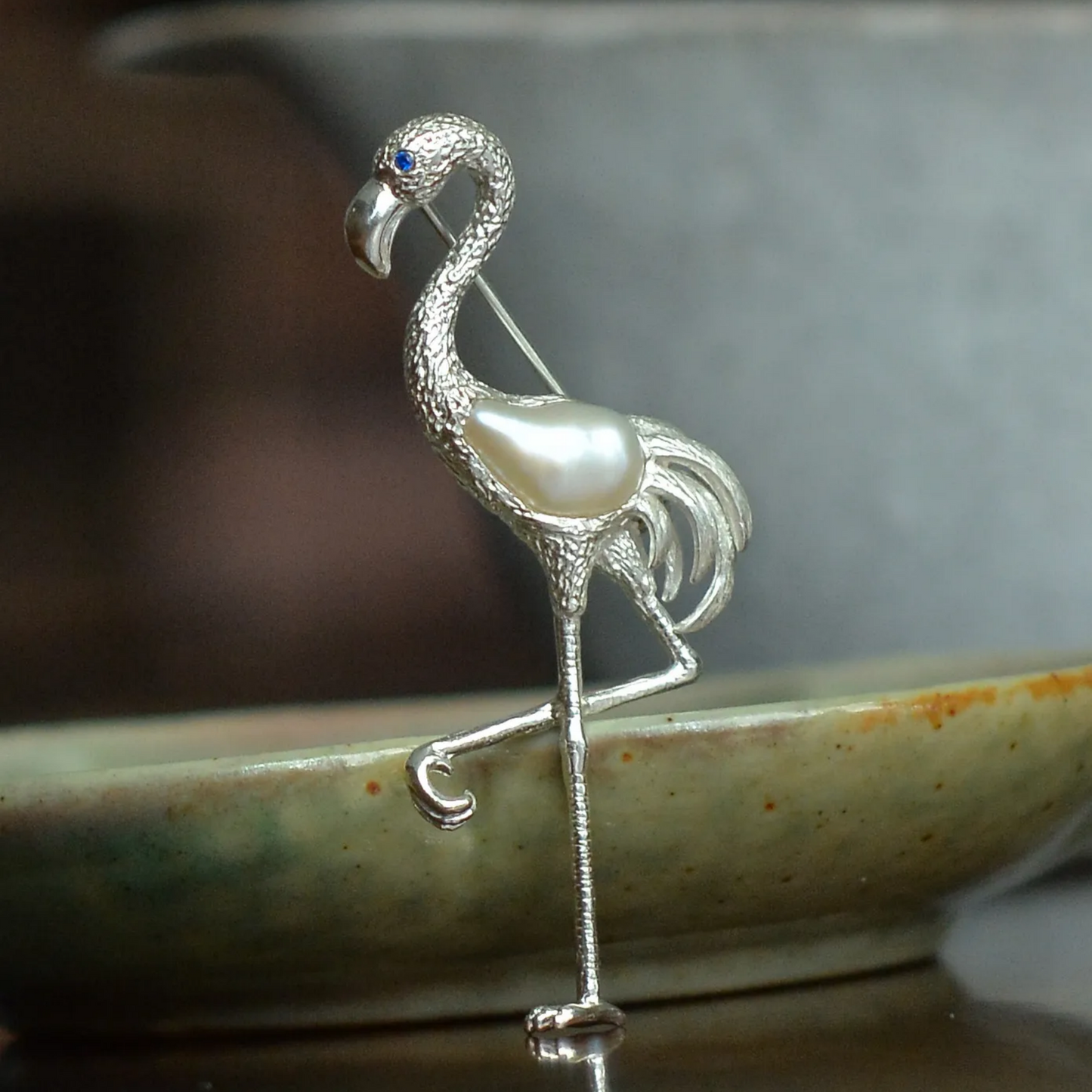925 Silver Flamingo Brooch Pendant | Pearl Bird Jewelry | Handmade Elegant Gift for Women | Balance & Grace Symbol Pin