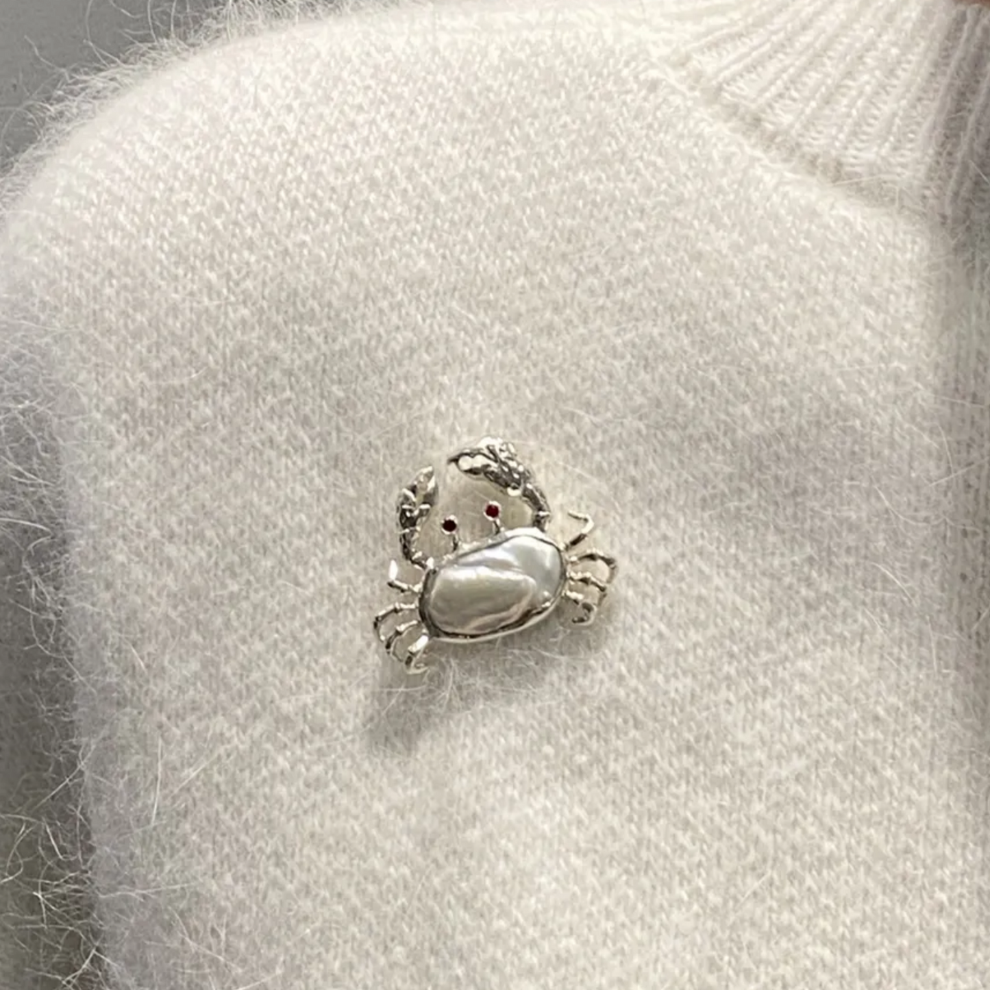 925 Silver Crab Brooch Pendant | Baroque Pearl & Sapphire Jewelry | Ocean Amulet Gift for Women