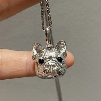 French Bulldog Pendant | 925 Silver Necklace with Sapphire Eyes | Dog Lover Gift & Pet Memorial Jewelry