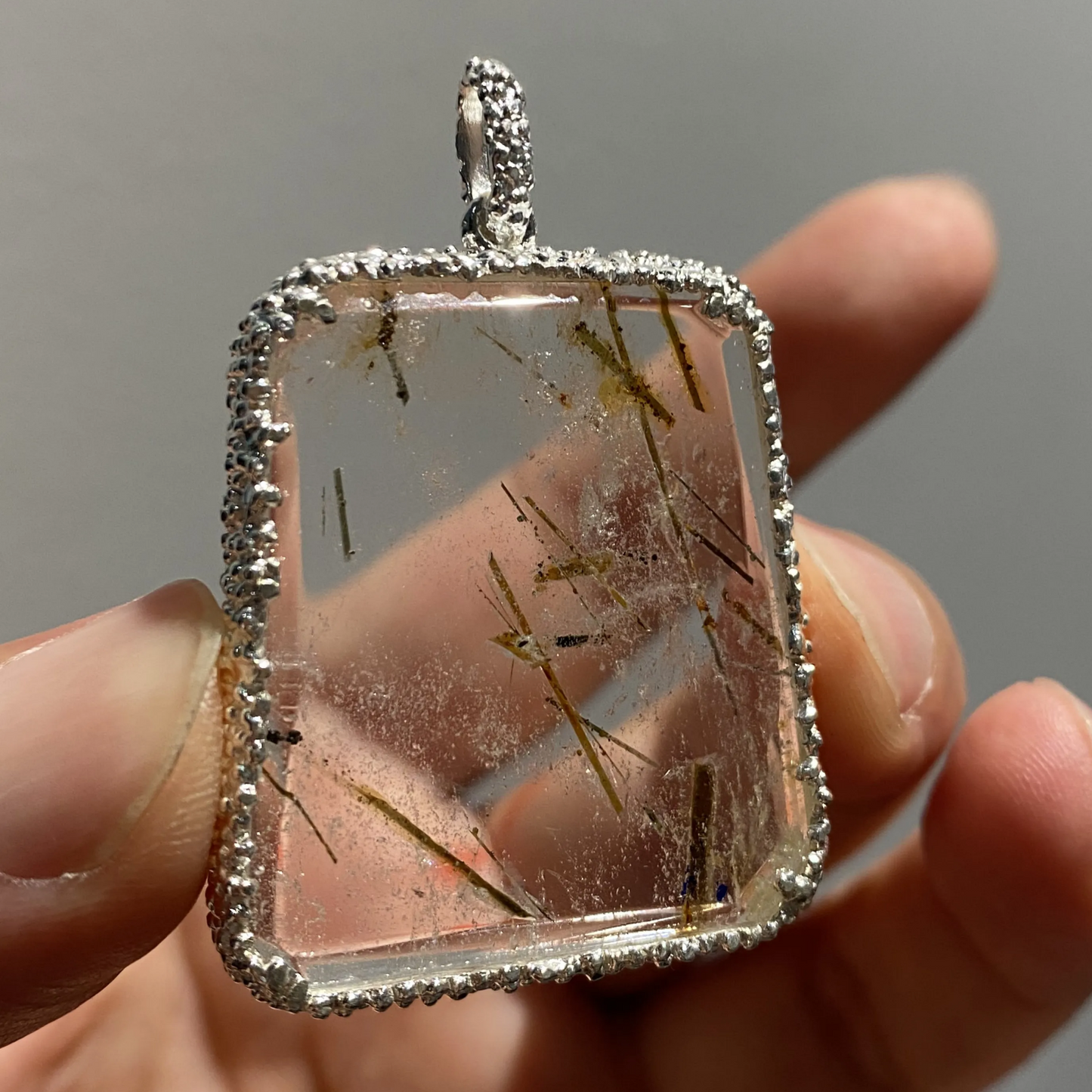 Natural Rutile Quartz Pendant | 925 Silver Tourmalinated Necklace | Raw Crystal Healing Jewelry Gift for Her or Him