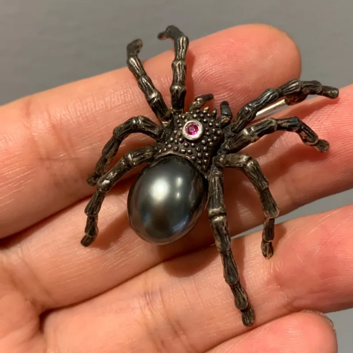 925 Silver Spider Brooch Pendant | Black Pearl Gothic Jewelry | Handmade Myth-Inspired Gift for Artists & Dark Aesthetics Lovers