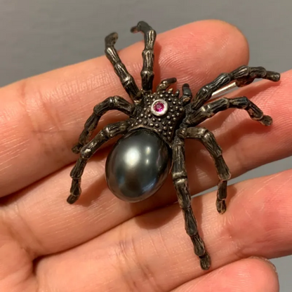 925 Silver Spider Brooch Pendant | Black Pearl Gothic Jewelry | Handmade Myth-Inspired Gift for Artists & Dark Aesthetics Lovers