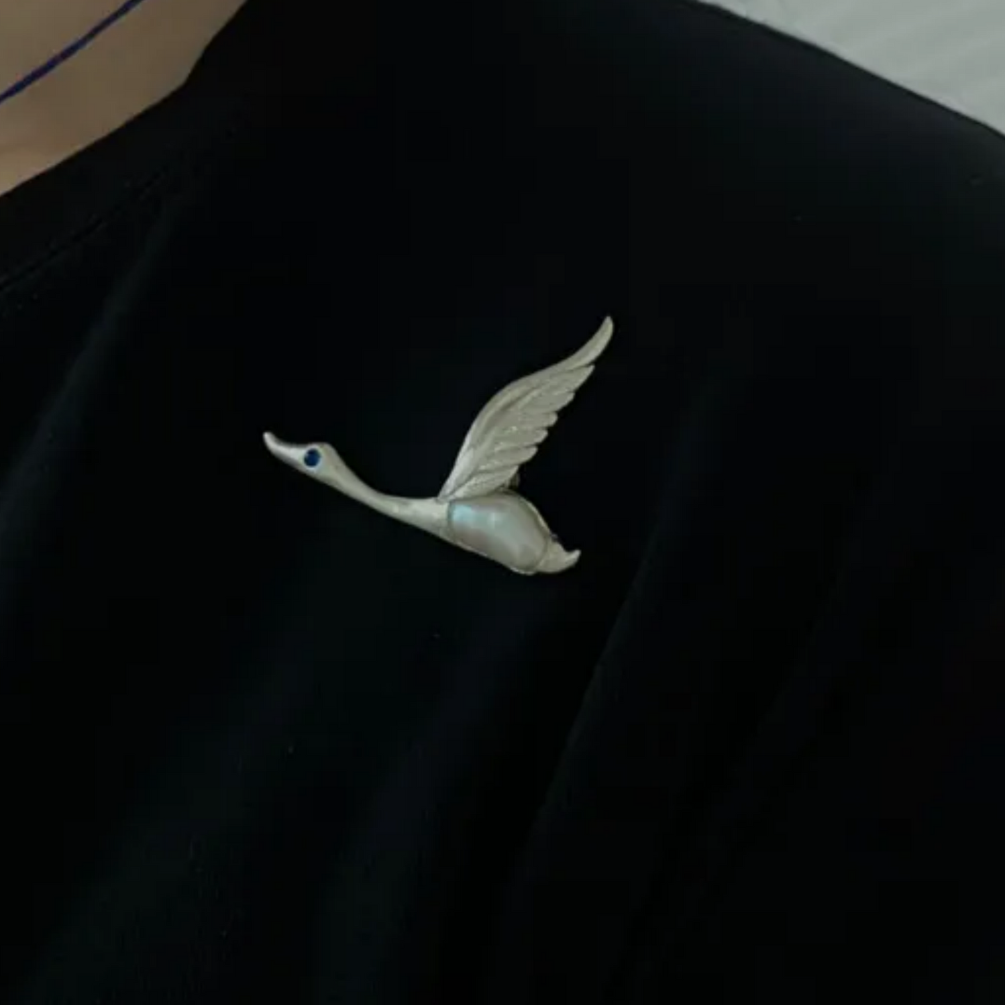 925 Silver Goose Brooch Pendant | Pearl & Sapphire Bird Jewelry | Handmade Animal Totem Gift for Her or Long-Distance Love