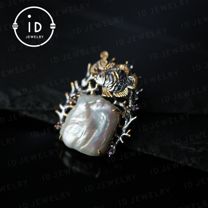 Baroque Pearl Goldfish Brooch Pendant | Handmade Artistic Jewelry | Ocean Theme Jewelry| Vintage Design | Brooch & Pendant Combo