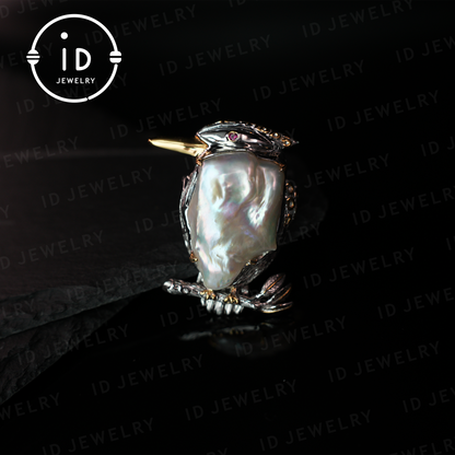 Bird Brooch Pendant | Baroque Freshwater Pearl Jewelry | Handmade Animal Brooch | Gold Plated Silver Accessory