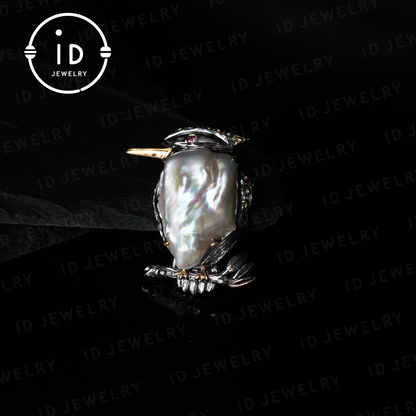 Bird Brooch Pendant | Baroque Freshwater Pearl Jewelry | Handmade Animal Brooch | Gold Plated Silver Accessory