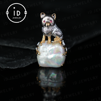 Cute Dog Pendant | Baroque Pearl | Handmade Jewelry | Gift for Dog Lovers | Protective Amulet