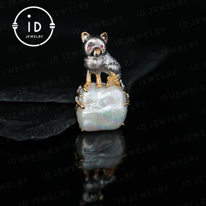 Cute Dog Pendant | Baroque Pearl | Handmade Jewelry | Gift for Dog Lovers | Protective Amulet