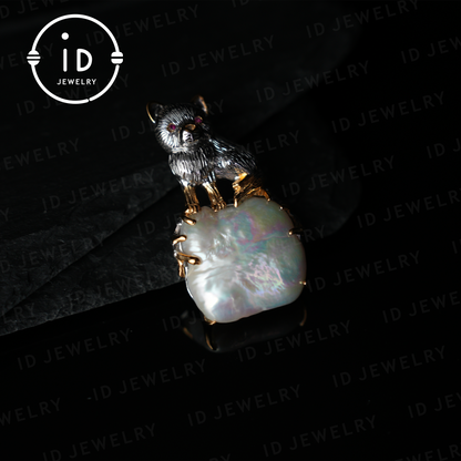 Cute Dog Pendant | Baroque Pearl | Handmade Jewelry | Gift for Dog Lovers | Protective Amulet