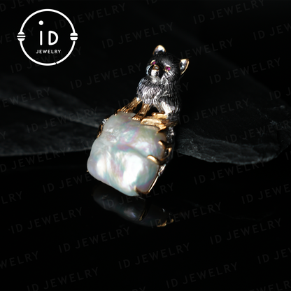 Cute Dog Pendant | Baroque Pearl | Handmade Jewelry | Gift for Dog Lovers | Protective Amulet