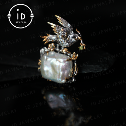 Baroque Pearl Bird Pendant | Handmade Fantasy Nature Jewelry | Artistic Statement Pendant | Gift for Women