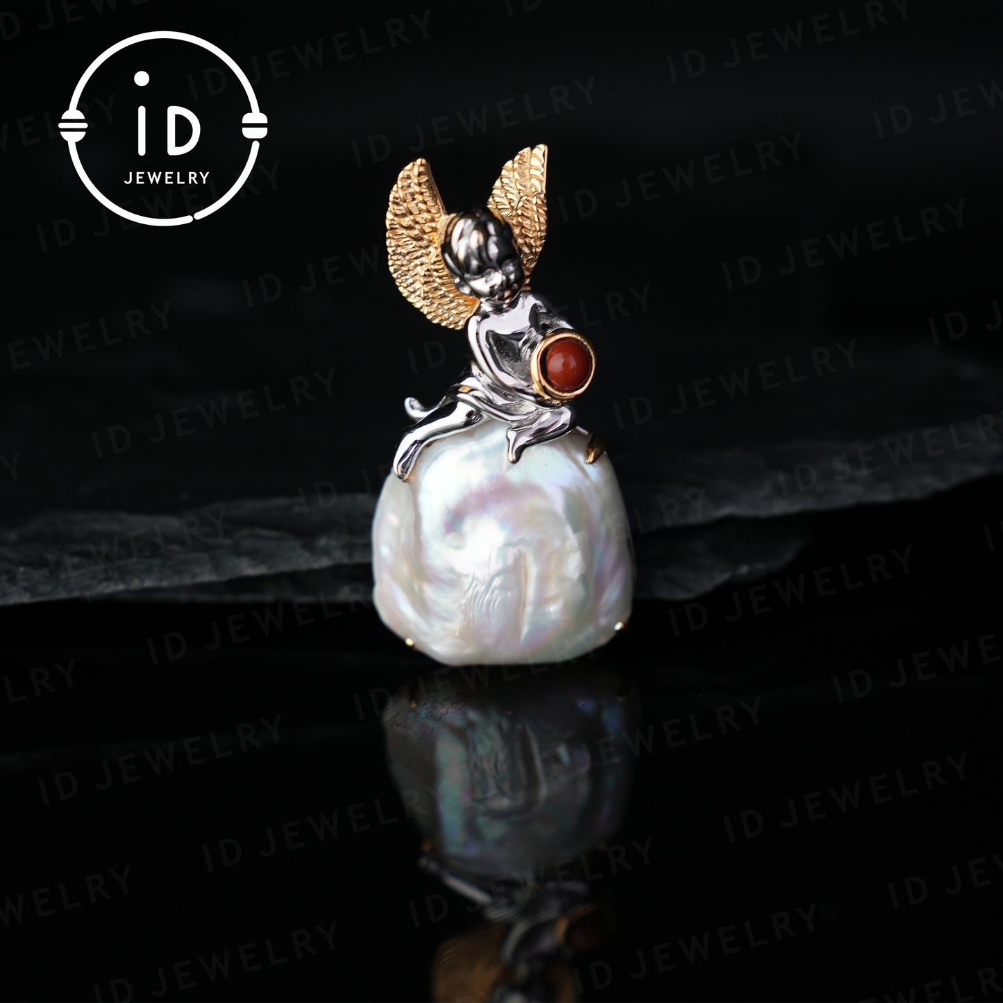 Handmade Angel Pendant | Baroque Pearl Jewelry with Carnelian | Amulet Gift | Fantasy Art Jewelry