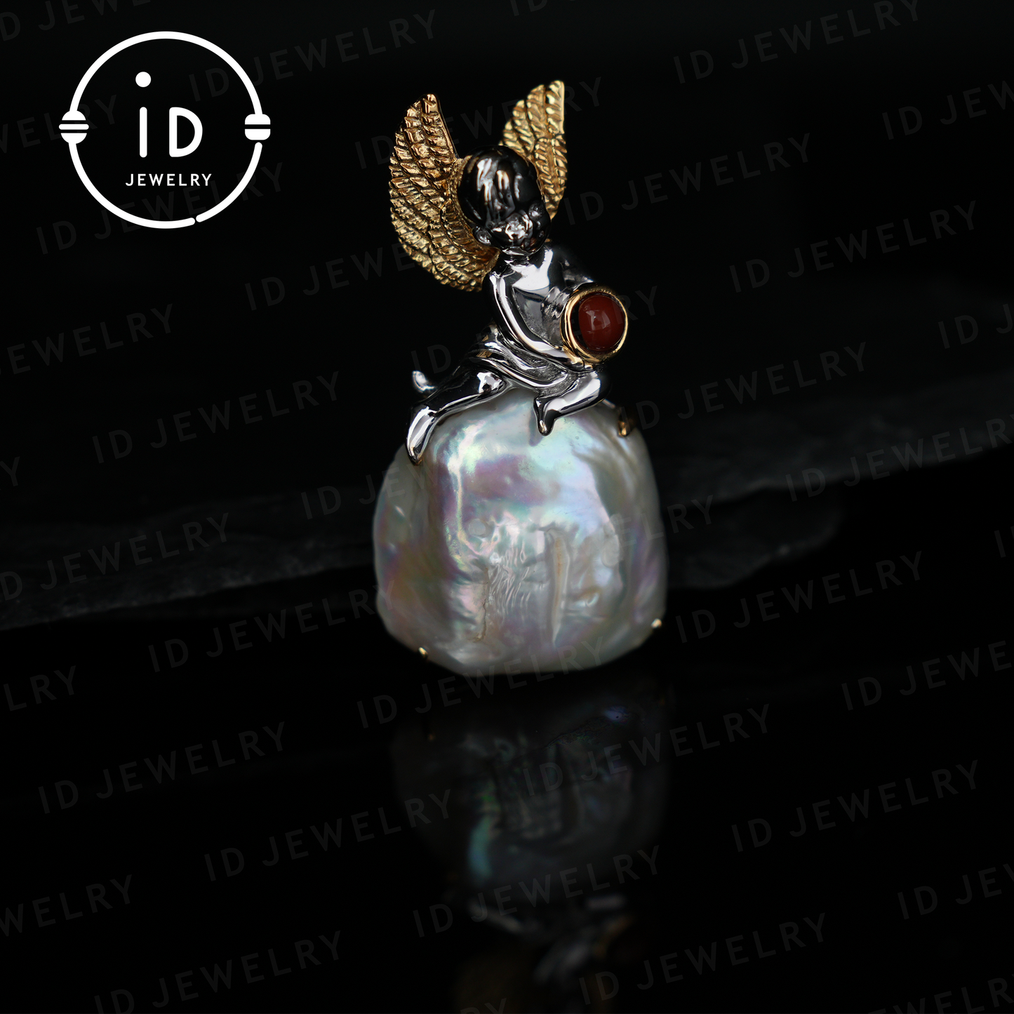Handmade Angel Pendant | Baroque Pearl Jewelry with Carnelian | Amulet Gift | Fantasy Art Jewelry