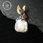 Handmade Angel Pendant | Baroque Pearl Jewelry with Carnelian | Amulet Gift | Fantasy Art Jewelry