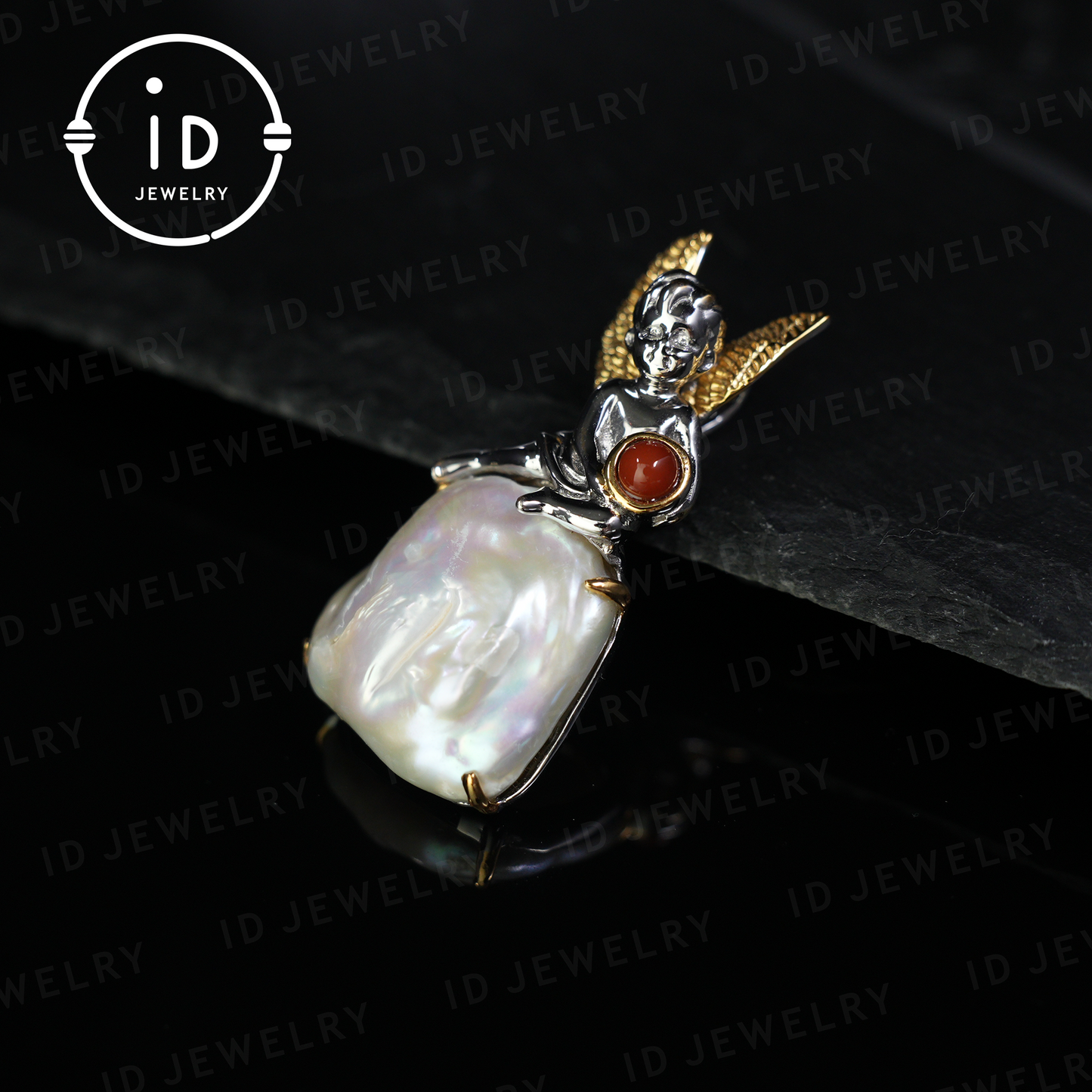 Handmade Angel Pendant | Baroque Pearl Jewelry with Carnelian | Amulet Gift | Fantasy Art Jewelry