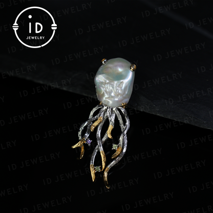 Mystic Baroque Pearl Pendant | Handmade Fantasy Jewelry | Nature Inspired Amulet | Artistic Design Necklace | Unique Gift Idea