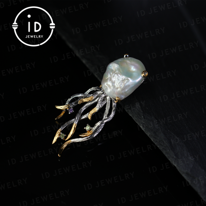 Mystic Baroque Pearl Pendant | Handmade Fantasy Jewelry | Nature Inspired Amulet | Artistic Design Necklace | Unique Gift Idea