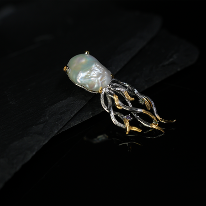 Mystic Baroque Pearl Pendant | Handmade Fantasy Jewelry | Nature Inspired Amulet | Artistic Design Necklace | Unique Gift Idea