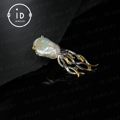 Mystic Baroque Pearl Pendant | Handmade Fantasy Jewelry | Nature Inspired Amulet | Artistic Design Necklace | Unique Gift Idea