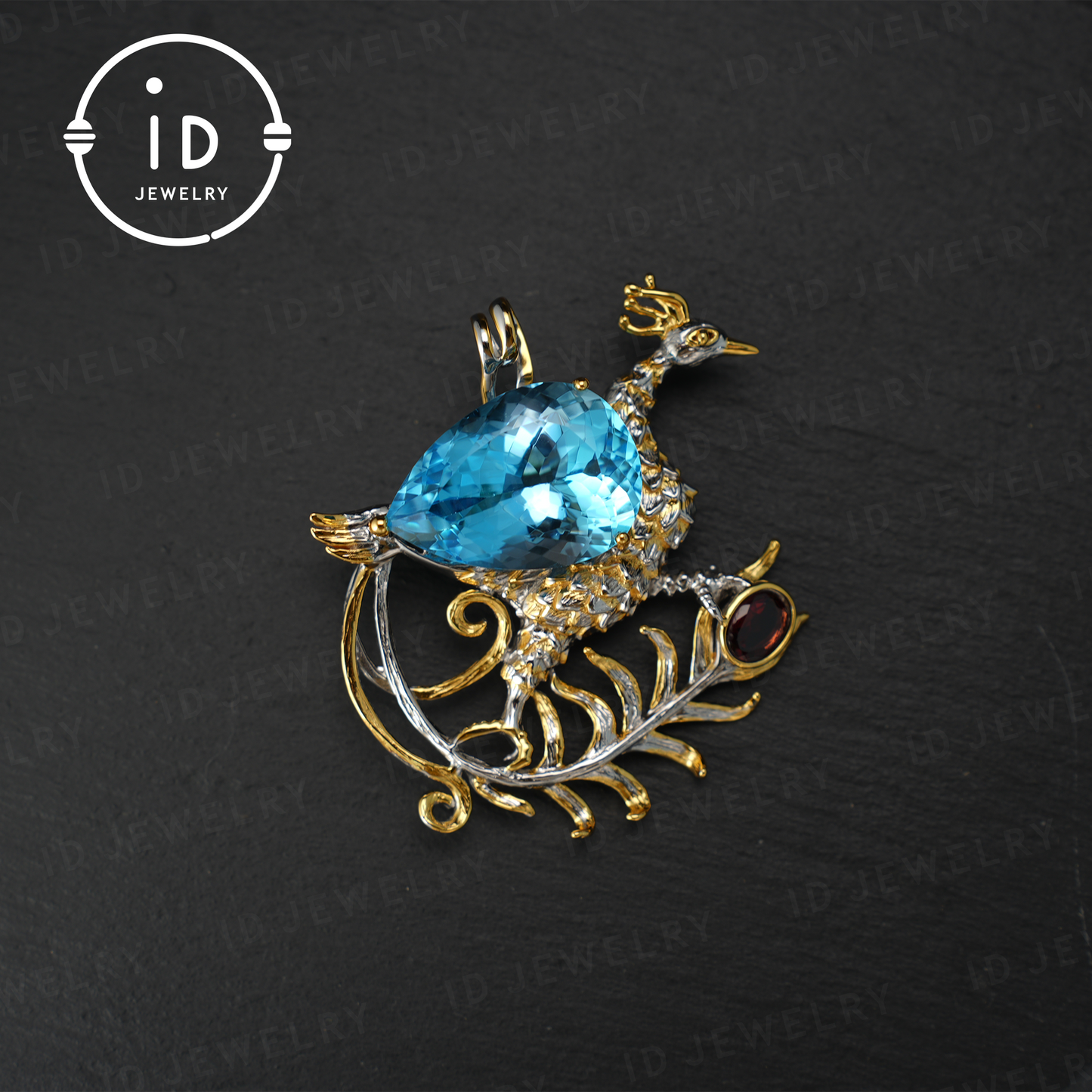 Handmade Peacock Brooch Pendant | Natural Topaz Jewelry | Luxurious Animal Design | Gold-Plated Vintage Pendant