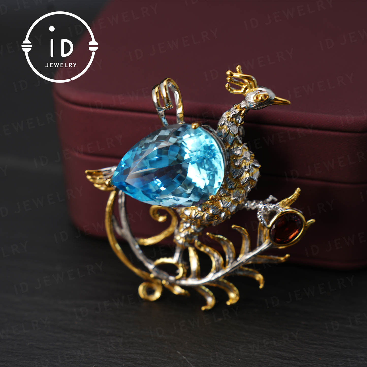 Handmade Peacock Brooch Pendant | Natural Topaz Jewelry | Luxurious Animal Design | Gold-Plated Vintage Pendant