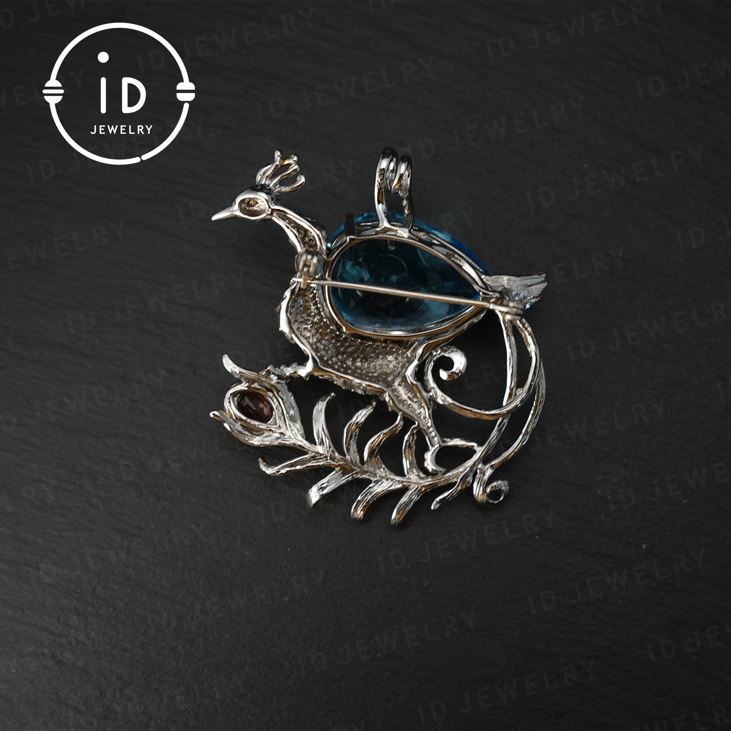 Handmade Peacock Brooch Pendant | Natural Topaz Jewelry | Luxurious Animal Design | Gold-Plated Vintage Pendant