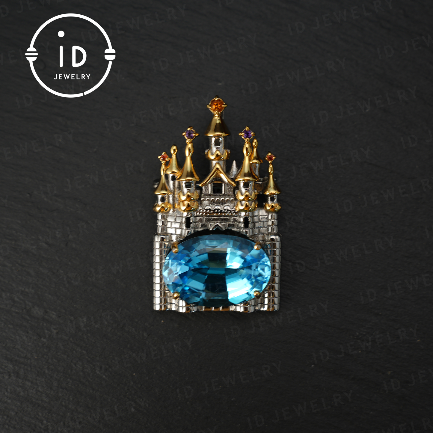 Natural topaz castle pendant | dual-purpose brooch | gold-plated | luxury jewelry | women's gift