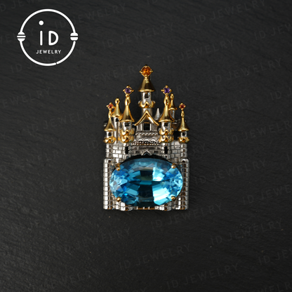 Natural topaz castle pendant | dual-purpose brooch | gold-plated | luxury jewelry | women's gift
