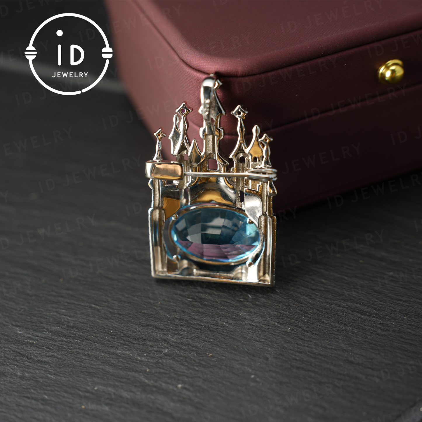 Natural topaz castle pendant | dual-purpose brooch | gold-plated | luxury jewelry | women's gift