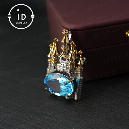 Natural topaz castle pendant | dual-purpose brooch | gold-plated | luxury jewelry | women's gift