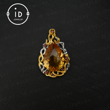Elegant Yellow Citrine Pendant, Royal Crown Design, Handmade Jewelry, Luxurious Statement Piece, Perfect Gift for Special Occasions