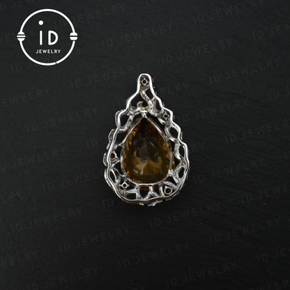 Elegant Yellow Citrine Pendant, Royal Crown Design, Handmade Jewelry, Luxurious Statement Piece, Perfect Gift for Special Occasions