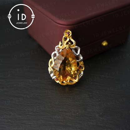 Elegant Yellow Citrine Pendant, Royal Crown Design, Handmade Jewelry, Luxurious Statement Piece, Perfect Gift for Special Occasions