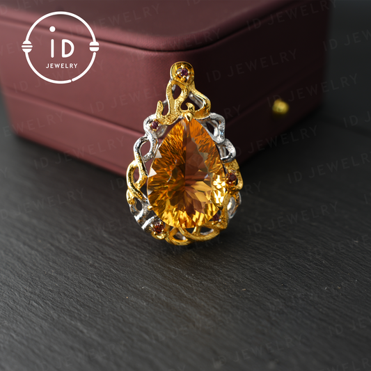 Elegant Yellow Citrine Pendant, Royal Crown Design, Handmade Jewelry, Luxurious Statement Piece, Perfect Gift for Special Occasions