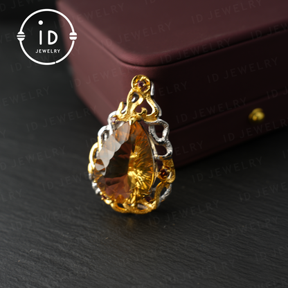 Elegant Yellow Citrine Pendant, Royal Crown Design, Handmade Jewelry, Luxurious Statement Piece, Perfect Gift for Special Occasions