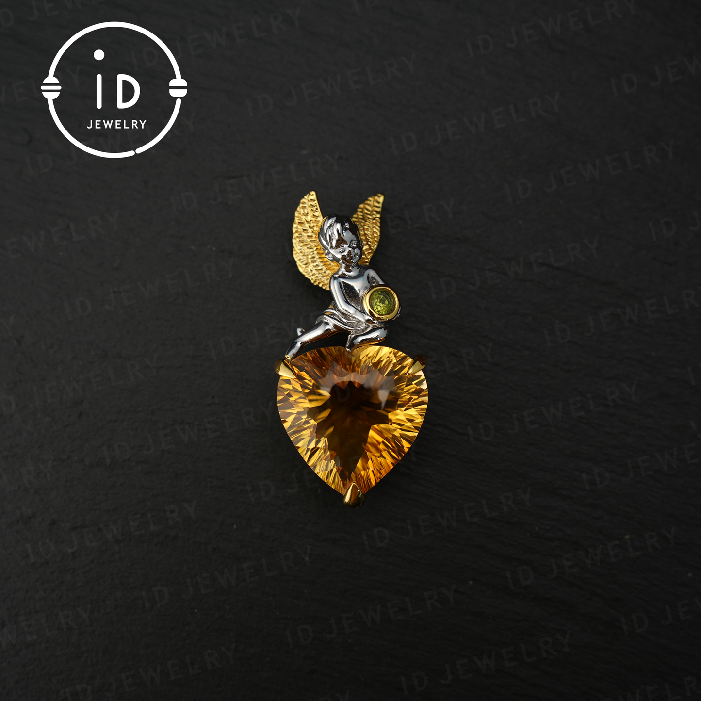 Angel Citrine Pendant, Heart Shaped Yellow Gemstone, 925 Silver Jewelry, Handmade Gift for Women, Birthday Gift, Guardian Angel Jewelry