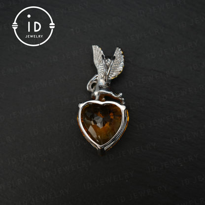 Angel Citrine Pendant, Heart Shaped Yellow Gemstone, 925 Silver Jewelry, Handmade Gift for Women, Birthday Gift, Guardian Angel Jewelry