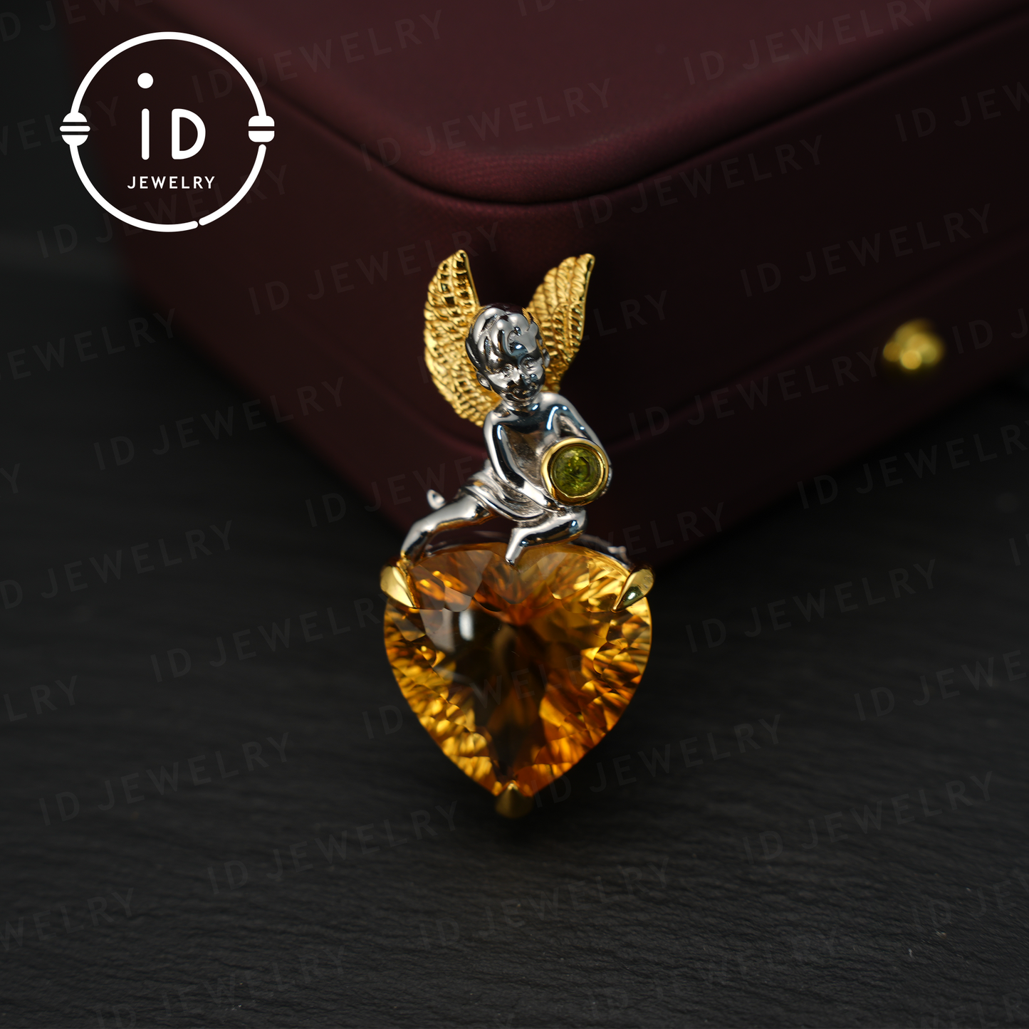 Angel Citrine Pendant, Heart Shaped Yellow Gemstone, 925 Silver Jewelry, Handmade Gift for Women, Birthday Gift, Guardian Angel Jewelry