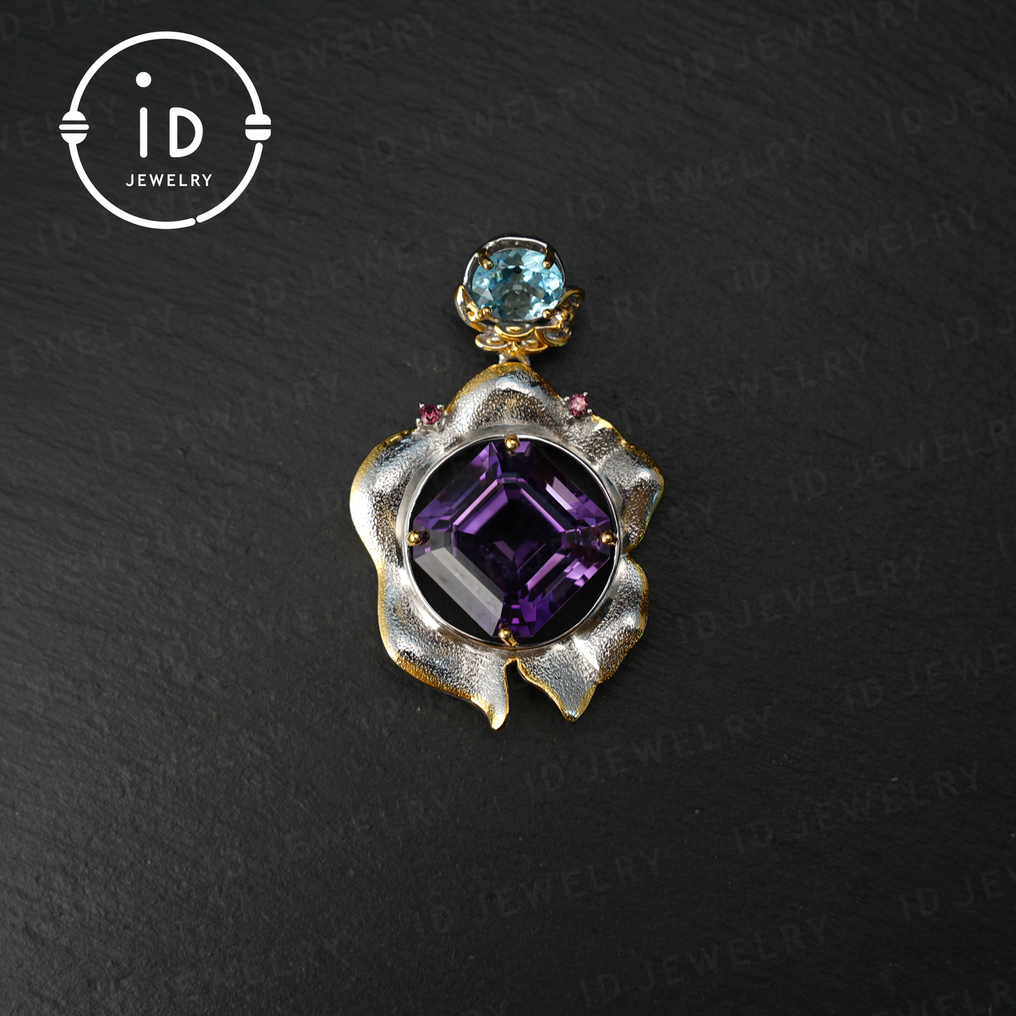 Handmade amethyst flower pendant, vintage style, large gemstone pendant, unique design