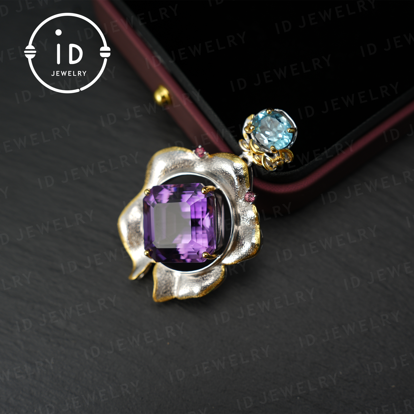 Handmade amethyst flower pendant, vintage style, large gemstone pendant, unique design