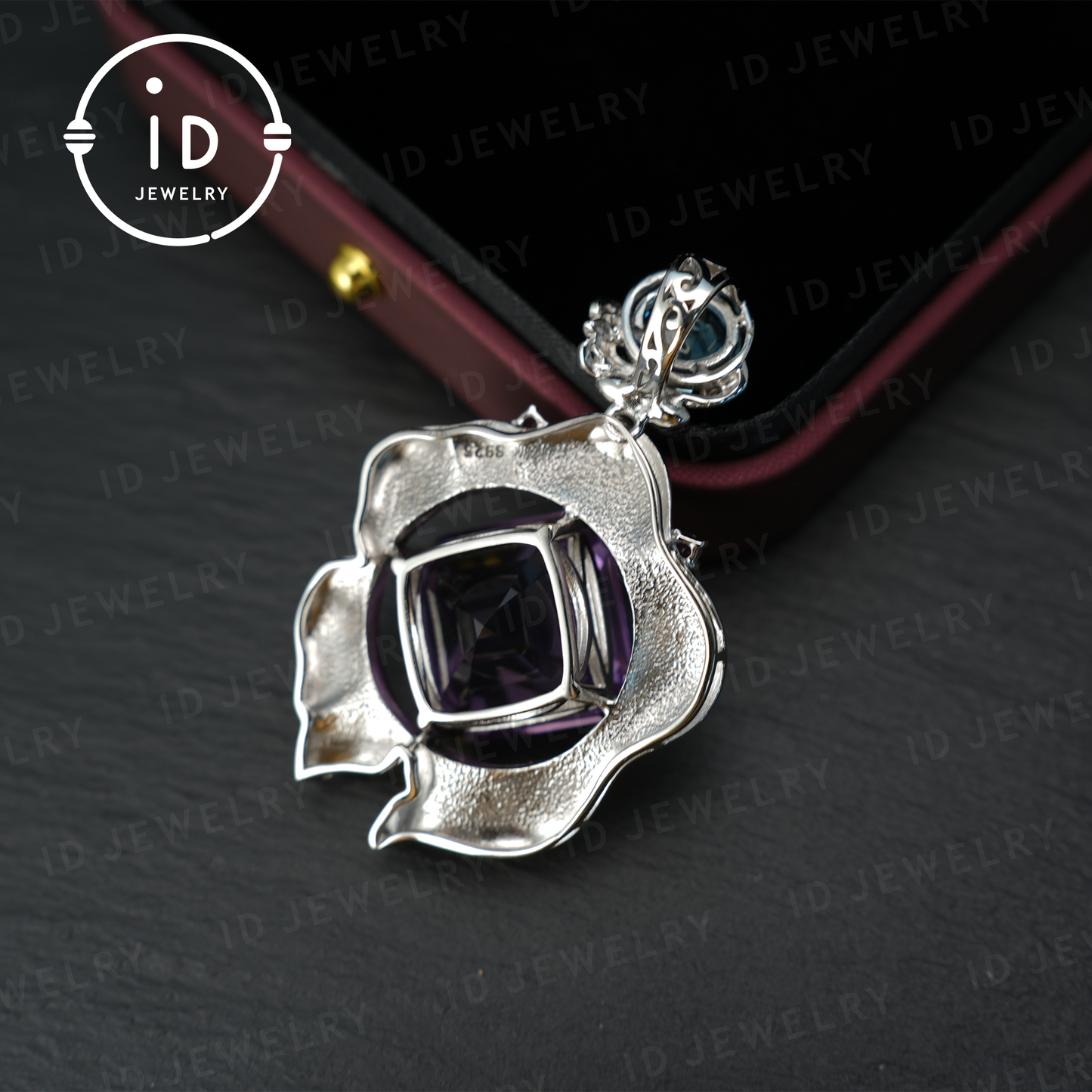 Handmade amethyst flower pendant, vintage style, large gemstone pendant, unique design