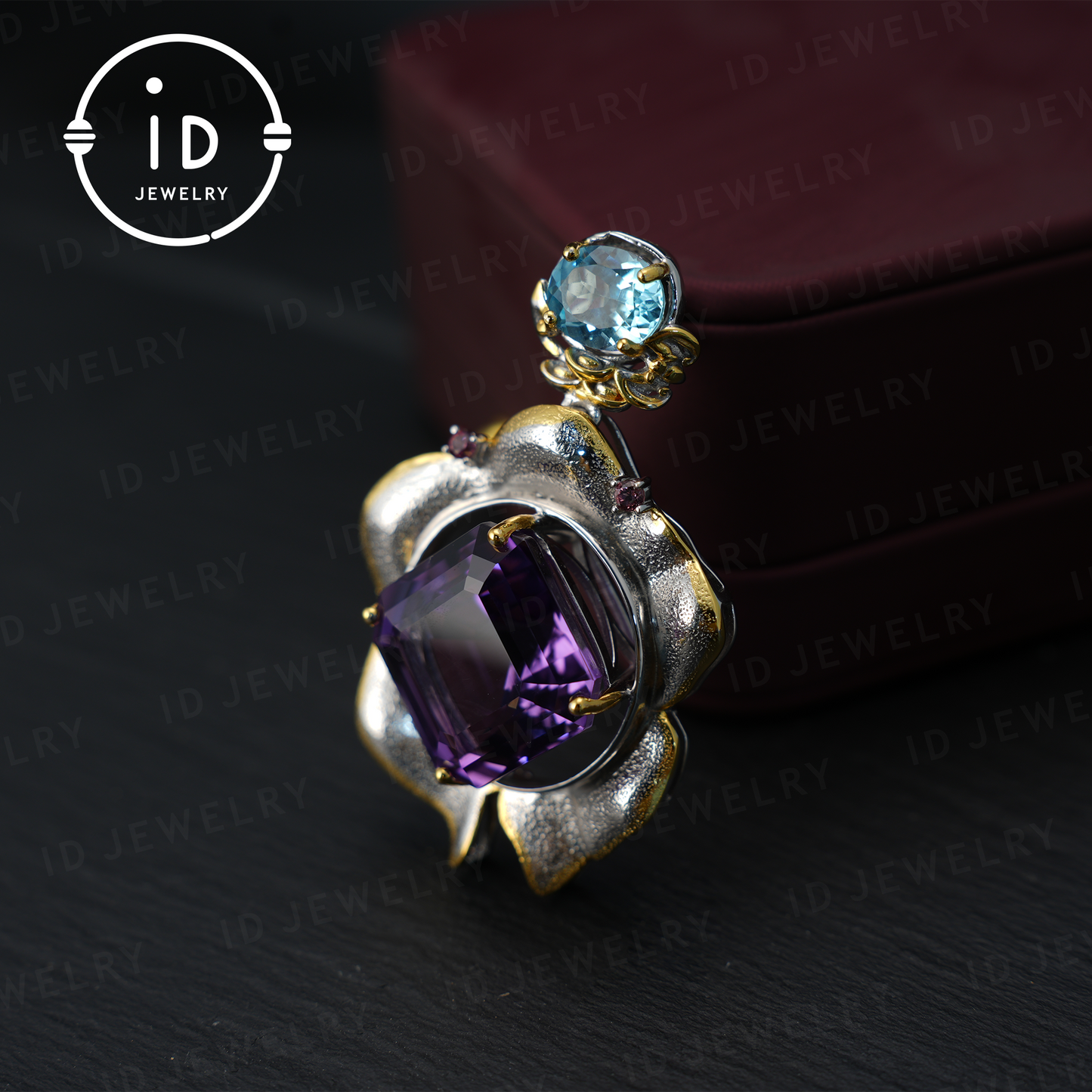 Handmade amethyst flower pendant, vintage style, large gemstone pendant, unique design