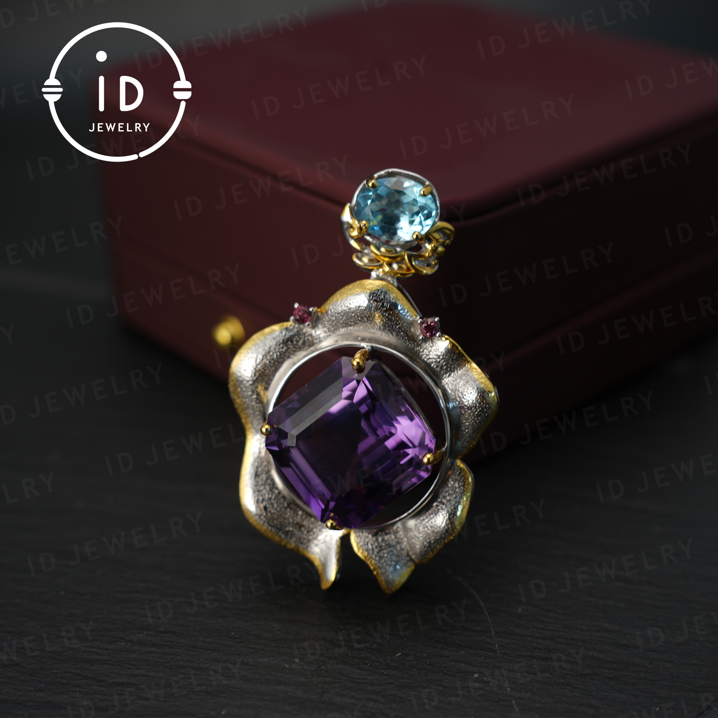 Handmade amethyst flower pendant, vintage style, large gemstone pendant, unique design