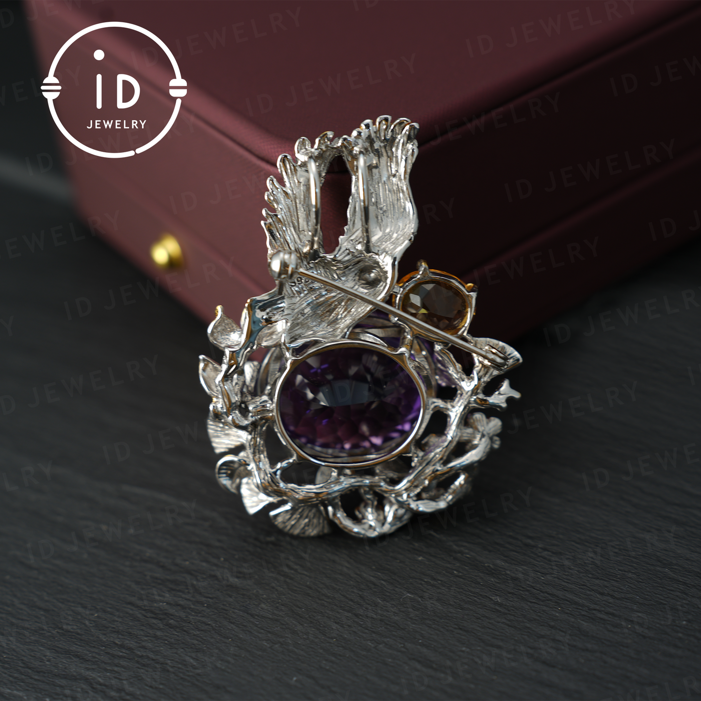 Handmade Amethyst Pendant & Brooch| Vintage Bird Design| Nature Inspired Jewelry| K Gold Plated| Gemstone Statement Piece