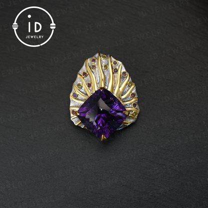 Natural amethyst brooch pendant dual-purpose| vintage style| luxury amethyst jewelry| women's gift