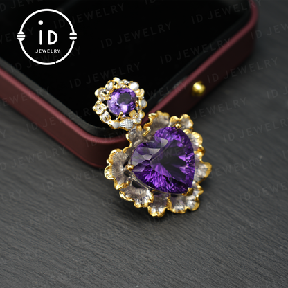 Natural Amethyst Pendant, Vintage Style, 18K Gold Plated, Statement Jewelry, Gemstone Pendant, Luxury Pendant, Gift for Women