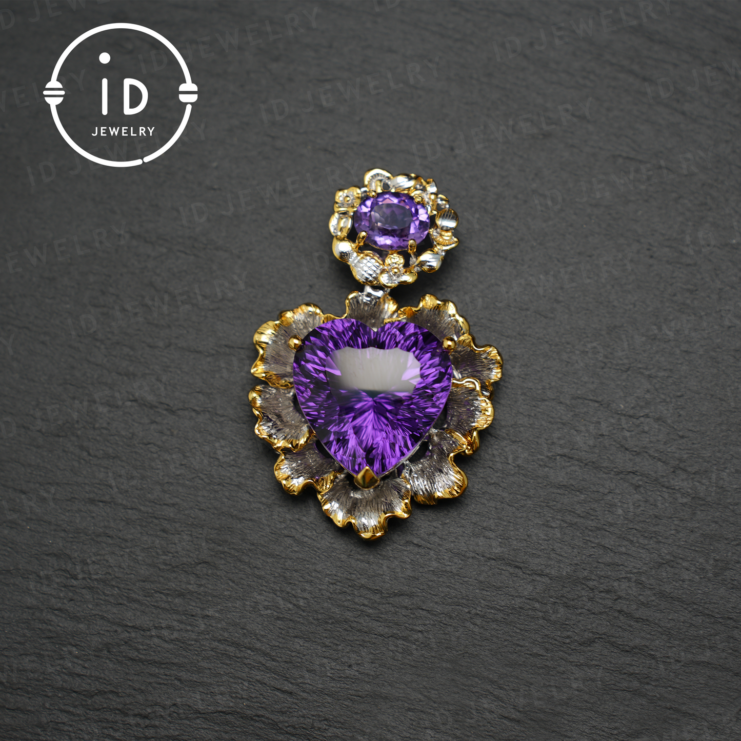 Natural Amethyst Pendant, Vintage Style, 18K Gold Plated, Statement Jewelry, Gemstone Pendant, Luxury Pendant, Gift for Women